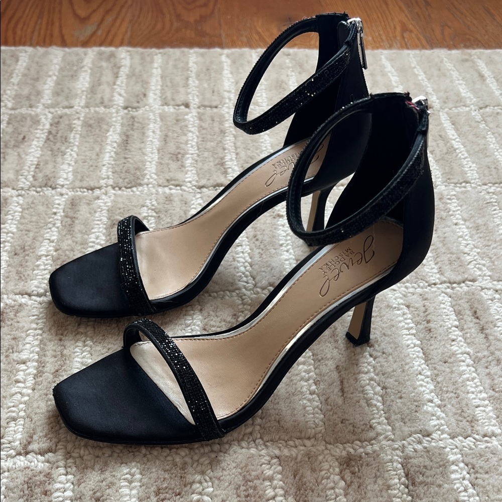 Jewel Badgley Mischka Black Ankle Strap Heels